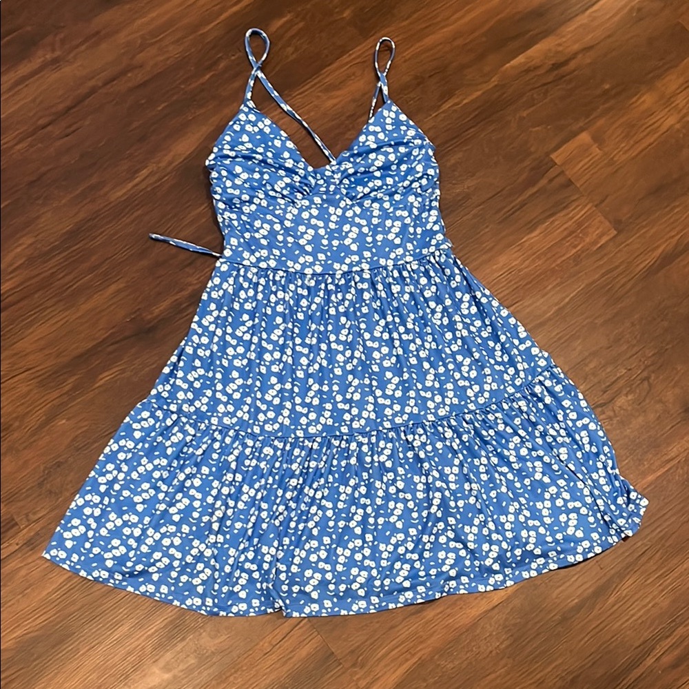 Blue Floral Spaghetti Strap Dress